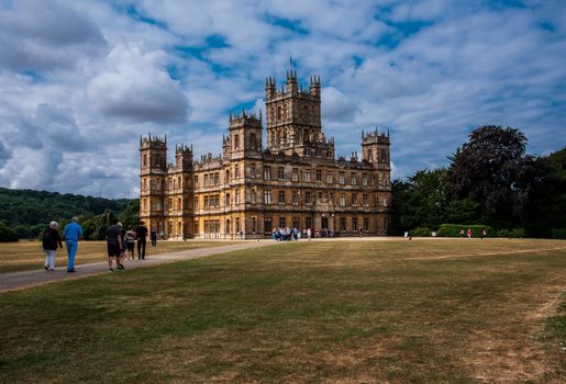 Newbury, England--July 18, 2018. Highclere Castle is on a 5,000 acre estate in Hampshire England, and is the location for Downton Abbey.