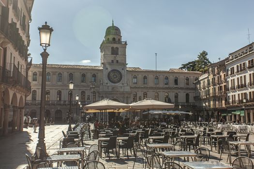 PADOVA, ITALY 17 JULY 2020: Piazza dei Signori in Padua in Italy, one the most famous place in the city