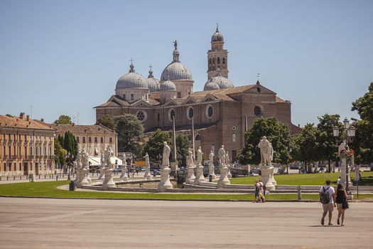 PADOVA, ITALY 17 JULY 2020: View of Santa Giustina Cathedral in Padua in Italy in a sunny day