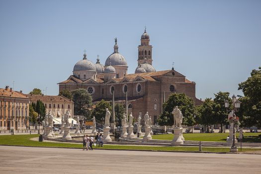 PADOVA, ITALY 17 JULY 2020: View of Santa Giustina Cathedral in Padua in Italy in a sunny day