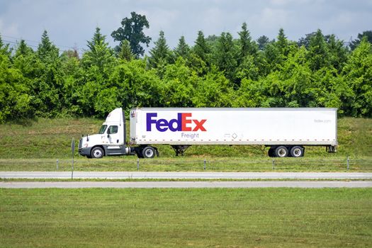 June 26, 2020 -- Maryville, TN -- A FedEx 18-Wheeler Carries Packages from the Knoxville Airport.