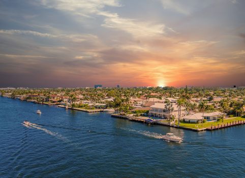 Boats Along the Intracoastal Waterway in Fort Lauderdale, Florida