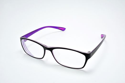 Violet and black color plastic flexible frame eyeglasses use to wear for people with blurry vision