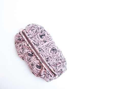 top view of pink bag isolated on a white background with copy space