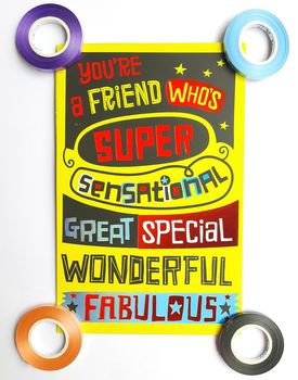 Fabulous and colorful friendship day greeting card in white background