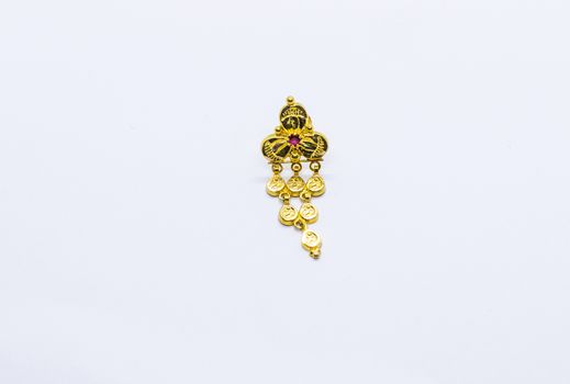 one red stone gold earrings design on white background (grapes model jewels)