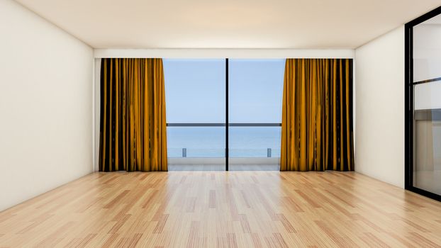 The interior design of empty room and living room modern style with window or door and wooden floor. 3d Render