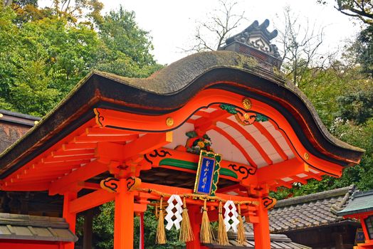 KYOTO, JP - APRIL 10 - Fushimi Inari Taisha shrine on April 10, 2017 in Kyoto, Japan. Fushimi Inari was dedicated to the gods of rice and sake by the Hata family in the 8th century.