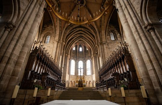 Interior of grand cathedral in Germany, Europe. Old european architecture, travel and tourism.