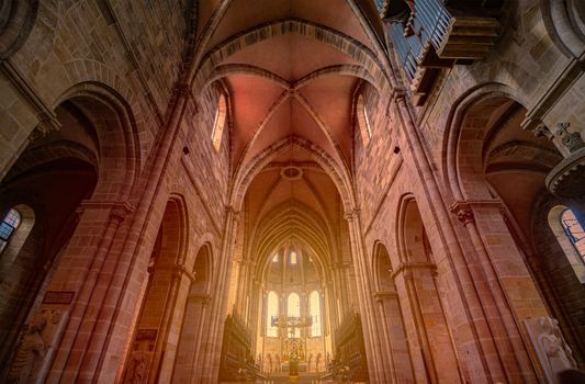 Interior of grand cathedral in Germany, Europe. Old european architecture, travel and tourism.