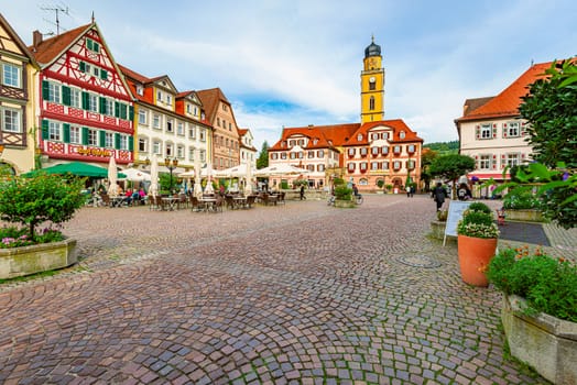 Bad Mergentheim, Germany - September 24, 2014: Main square of German town Bad Mergentheim with old Town Hall in Bavaria, Germany