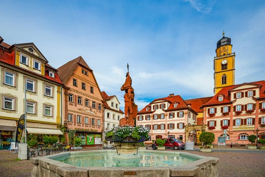 Bad Mergentheim, Germany - September 24, 2014: Main square of German town Bad Mergentheim with old Town Hall in Bavaria, Germany