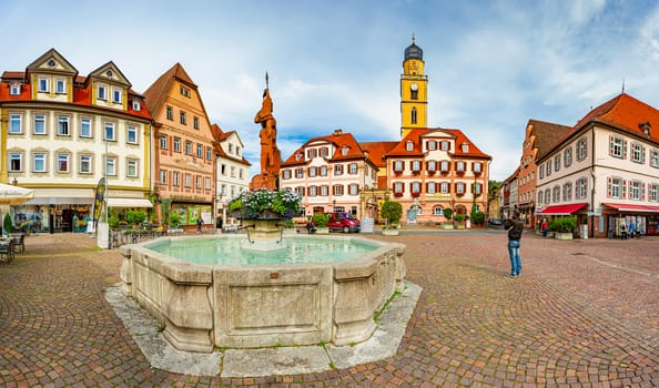 Bad Mergentheim, Germany - September 24, 2014: Main square of German town Bad Mergentheim with old Town Hall in Bavaria, Germany