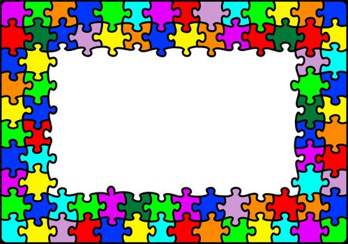 Bright colourful and vibrant multicolour jigsaw puzzle border with copyspace