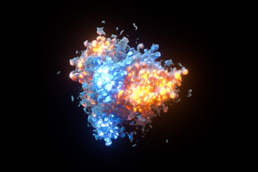 Explosive flame with dark background, 3d rendering. Computer digital drawing.