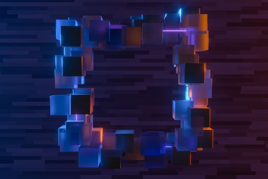 Purple neon laser line with dark background, 3d rendering. Computer digital drawing.