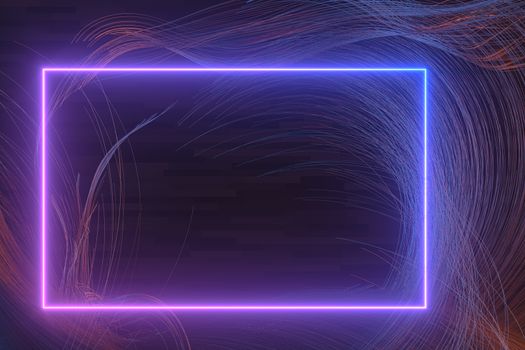 Purple square laser line with dark background, 3d rendering. Computer digital drawing.