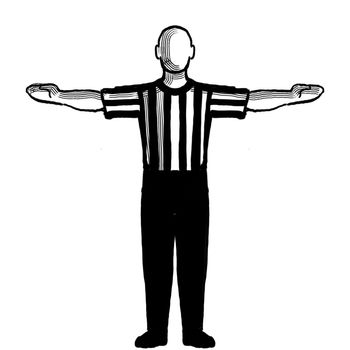 Black and white illustration showing a basketball referee or official with hand signal of 60-second time-out viewed from front on isolated background done retro style.