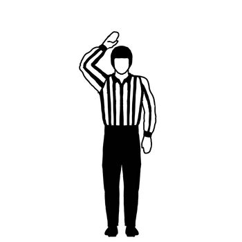 Drawing illustration showing an ice hockey official or referee with different hand signal on isolated background done in black and white.