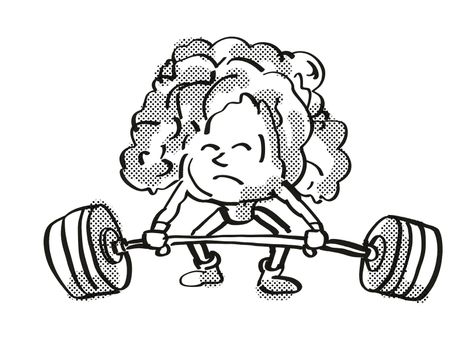 Retro cartoon style drawing of a Lettuce, a healthy vegetable lifting a barbell on isolated white background done in black and white