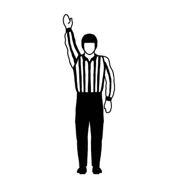 Drawing illustration showing an ice hockey official or referee with different hand signal on isolated background done in black and white.