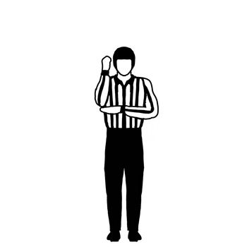 Drawing illustration showing an ice hockey official or referee with different hand signal on isolated background done in black and white.