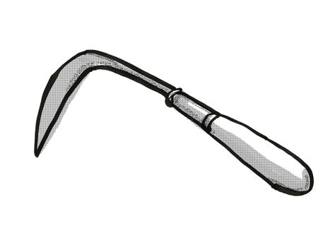 Retro cartoon style drawing of a crevice weeder , a garden or gardening tool equipment on isolated white background done in black and white