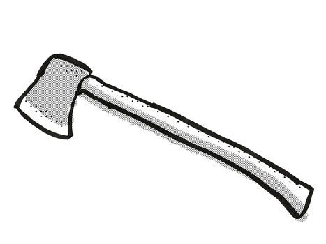 Retro cartoon style drawing of a splitting axe, a garden or gardening tool equipment on isolated white background done in black and white