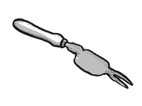 Retro cartoon style drawing of a Weed Popper or hand weeder , a garden or gardening tool equipment on isolated white background done in black and white