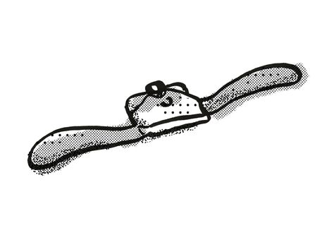 Retro cartoon style drawing of a spokeshave , a woodworking hand tool  on isolated white background done in black and white