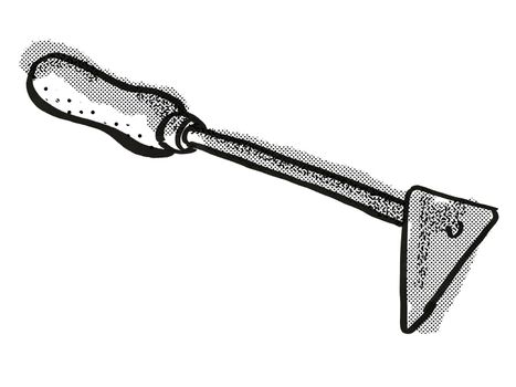 Retro cartoon style drawing of a shave hook , a woodworking hand tool  on isolated white background done in black and white