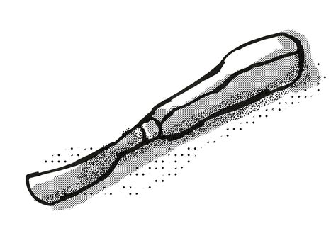 Retro cartoon style drawing of a carving gauge  , a woodworking hand tool  on isolated white background done in black and white