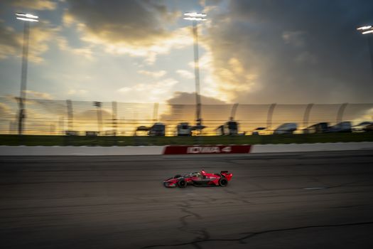 ALEX PALOU (R) (55) of Barcelona, Spain races through the turns during the race for the Iowa INDYCAR 250s at Iowa Speedway in Newton, Iowa.