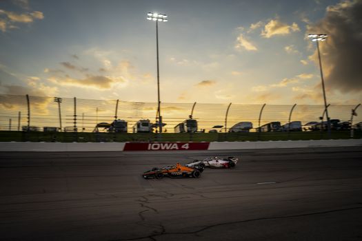 PATO OWARD (5) of Monterey, Mexico races through the turns during the race for the Iowa INDYCAR 250s at Iowa Speedway in Newton, Iowa.