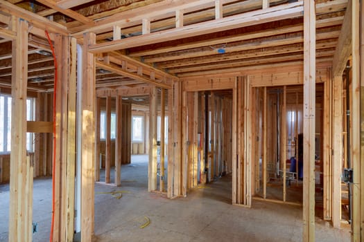 Framing of beams house on of new home under construction