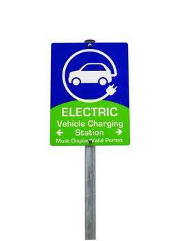 North American road sign with EV charging station on white background. Electric vehicle