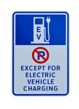 North American road sign with EV charging station on white background. Electric vehicle