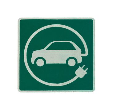 EV - electric vehicle charging station sign on asphalt. 'E' sign on asphalt texture isolated on white background