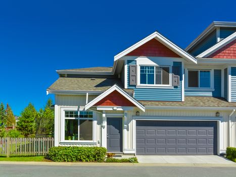 Nice and comfortable neighborhood. New homes, condos, and townhouses on a street in suburbs of Vancouver, Canada