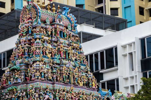 Roof of Sri Veeramakaliamman Temple, Hindu temple, Serangoon Road in Singapore.