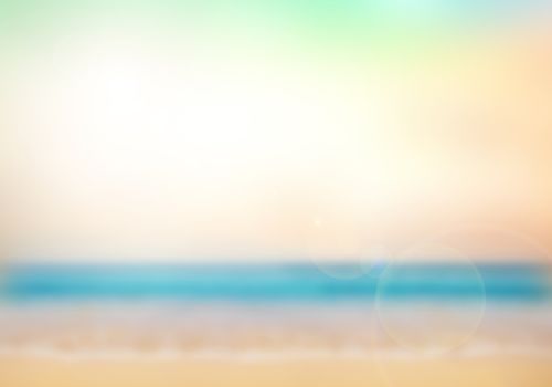 Blurred nature background. Background with beaches, turquoise waters and white clouds, and a bright sun light. Summer holiday concept.