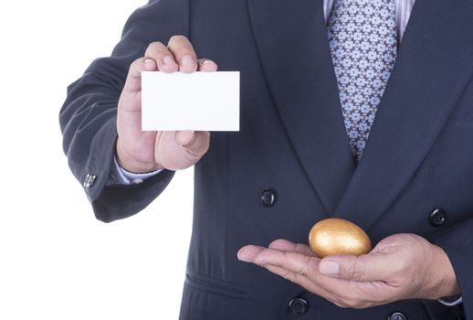 Businessman offer  business card to persuade investors