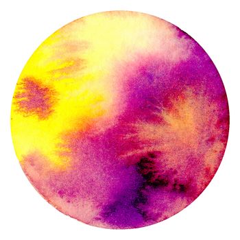 Abstract watercolor hand painting in circle shape for the text message background. Colorful splashing in the paper. Perfect for branding, greetings, websites, digital media, invites, weddings.