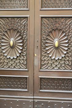 armored door with wooden cover with two doors