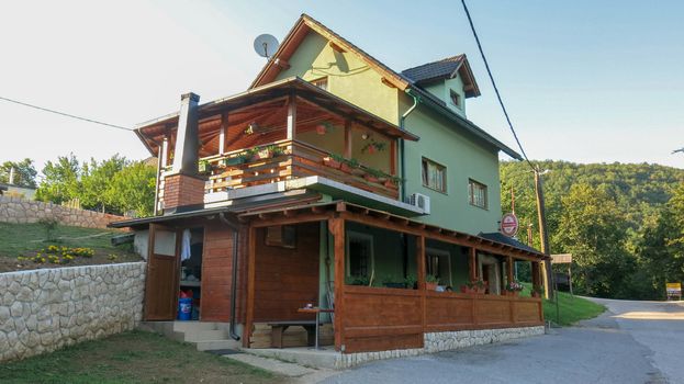 Poljanak, Croatia, July 3, 2016. Pension with restaurant in the picturesque countryside in Croatia.