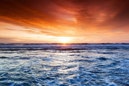 Amazing sunset from Bali Double Six beach surf waves and colorful clouds