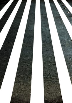 Extreme close up shot of cross walks or zebra crossing on roads.