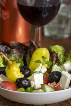 greek salad with red wine