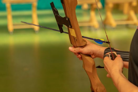 archery in the sports hall. Competition for the best shot an arrow into targets. tournament