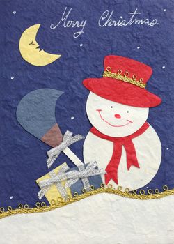 papercraft merry christmas snowman and moon